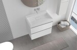 CERANO - Koupelnová skříňka Velora - bílá matná, úchytka chrom + umyvadlo z lit. mramoru Vita - bílá matná - 70x63x46,5 CER-8050BD83997