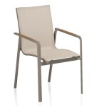 KETTLER DIAMOND stohovatelné, hliníkové křeslo s teakovými područkami - taupe / béžová