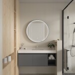 Erga Charlotte, kulaté LED zrcadlo 80cm, černý kovový rám, 1840 lm, 6500K, přední boční osvětlení, ERG-V01-204-8080-BK