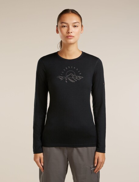 Dámské merino triko dlouhý rukáv ICEBREAKER Wmns Merino 200 Oasis LS Crewe Sunrise Summit, Black velikost: XS