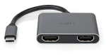 Nedis USB-C adaptér 2v1 na 2x HDMI černá / Adaptér / USB 3.2 Gen 1 / 4K 30Hz / 0,1 m (CCGB64670BK01)