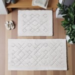 DumDekorace Sada bavlněných koupelnových koberců BOSTON 12 - krémová Šířka: 60 cm | Délka: 100 cm