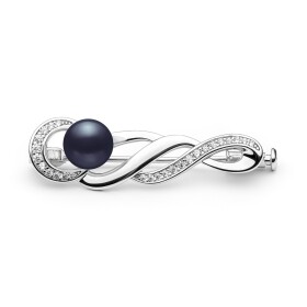 Stříbrná brož s černou říční perlou a zirkony Jess, stříbro 925/1000, Černá
