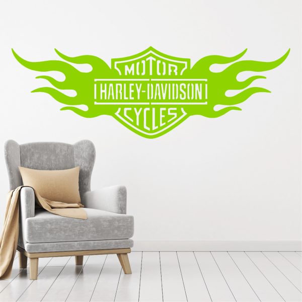Samolepka Harley Davidson oheň Barva: zelená, Velikost: 60 x 20 cm