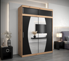 Šatní skříň Abi E0 s nástavcem Barva korpusu: Dub artisan, Rozměry: 180 cm, Dveře: Černá