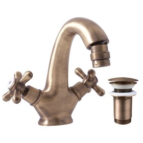 RAV Slezák - MORAVA RETRO - Bidetová baterie s výpustí, Stará mosaz (Bronz), 1/2" MK143.5SM