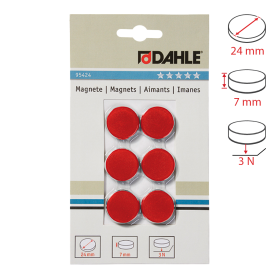 Dahle magnet plánovací, Ø 24 mm, 3 N, 6 ks, červené
