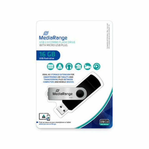 MediaRange MR931-2 USB-Stick 16GB stříbrná / USB 2.0 Type A / Rychlost čtení 15 MB/s / Rychlost zápisu 5 MB/s / Hliník (MR931-2)