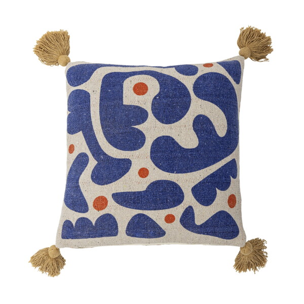 Bloomingville Polštář z recyklované bavlny Eviaya Blue 45 × 45 cm, modrá barva, textil