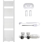 CERANO Koupelnový radiátorový set Lincoln - kombinované výtápění, termo tyč - středové připojení 50 mm - 300W - bílá lesklá - 1800x500 mm