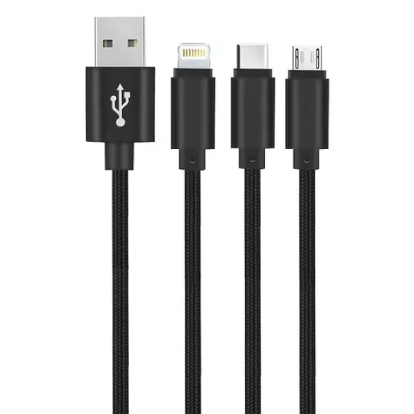 Setty GSM043225 3v1 USB 2.0 (M) - USB-C/MicroUSB/Lighting (M) černá / datový kabel / 1m (GSM043225)