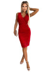 Červené dámské krajkové midi šaty přeloženým obálkovým výstřihem 383-5