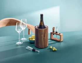AdHoc VINE / Chladicí nádoba na víno a sekt / akácie a nerez / 19,5 cm (WK30)
