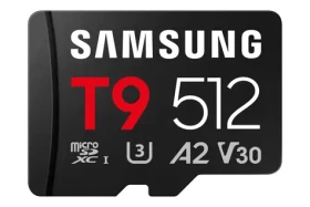 Samsung T9 černá / Paměťová karta microSDXC / 512 GB + SD adaptér / UHS-I U3 / Class 10, V30, A2 / čtení: 200 MB/s (MB-MH512T/WW)