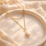 Dvojitý náhrdelník s perlou Éléonore Gold - chirurgická ocel, Zlatá 38 cm + 5 cm (prodloužení)