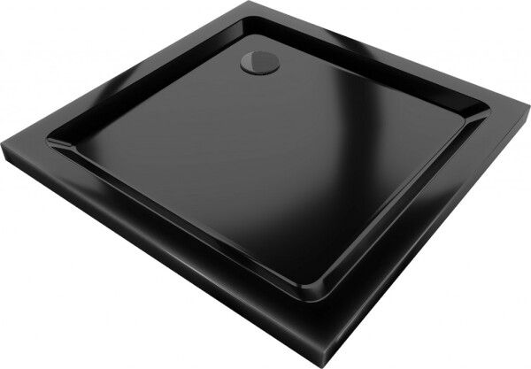 MEXEN/S - Flat sprchová vanička čtvercová slim 80 x 80, černá + černý sifon 40708080B