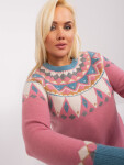 Prašně růžový dámský svetr plus size se vzory XL / XXL