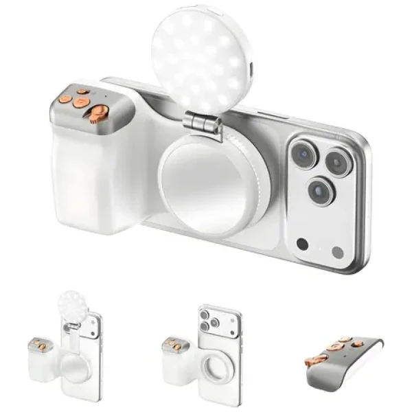 4smarts Magnetický fotodržák bílá / Držák na telefon / Magnetické uchycení / Bluetooth spoušť / LED přisvětlení (541802)