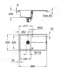 GROHE - Dřezy Kompozitní dřez K400 s automatickým odtokem, 860x500 mm, granitová černá 31640AP0