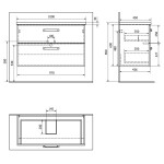 AQUALINE - VEGA umyvadlová skříňka 97x60x43,8cm, 2x zásuvka, dub platin VG903