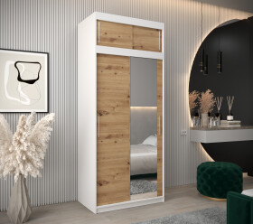 Šatní skříň Abi T2 s nástavcem Barva korpusu: Bílá, Rozměry: 100 cm, Dveře: Dub artisan