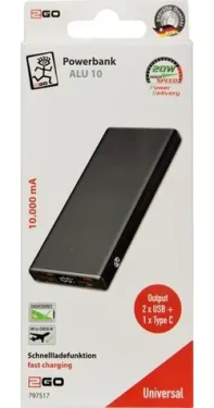 2GO 10000mAh černá / Powerbanka / Power Delivery 42,5W / Displej / 2x USB-C / 2x USB-A (797517)