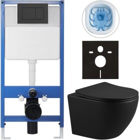 CERANO Kompletní WC set Profi/Cesso - černá matná - WC tlačítko Classic/Černá matná - předstěnová instalace - 49x36 cm - 8050BD37