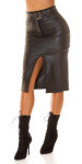 Sexy Highwaist faux leather Midi Skirt with belt barva black velikost