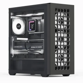 Aerocool D502A-G-BK-V1 černá / Skříň / ATX / Mesh / 2x USB-A 3.2 Gen2 / 1x USB-C / bez zdroje / temperované sklo (ACCM-MA02043.11)