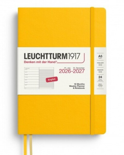 Týdenní plánovač Zápisník Sunflower, Medium A5 2027, 18měs., anglicky