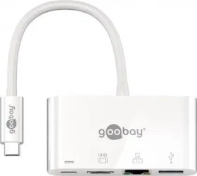 Goobay 62105 multiportový adaptér bílá / 1x USB-C M na HDMI Ethernet USB-C USB-A (4040849621055)