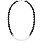 Pánský korálkový náhrdelník Marco - 8 mm bílý howlit a onyx, Bílá/čirá 60 cm