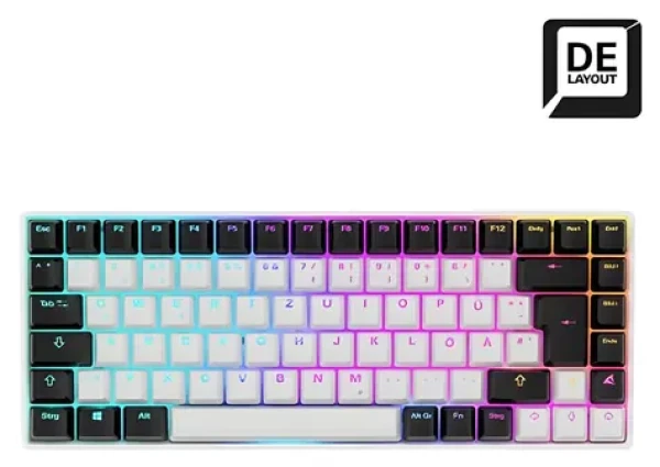 Sharkoon SKILLER SGK50 S3 bílá / Herní klávesnice / mechanická / 75% / Gateron Yellow / RGB / USB / DE Layout (4044951039180)