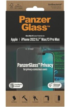 PanzerGlass ochranné sklo Privacy pro Apple iPhone 14 Plus/13 Pro Max s instalačním rámečkem P2785