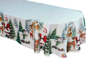 DumDekorace Vánoční ubrus - bílý se Santa Clausem, sobami a zimní krajinou Šířka: 110 cm | Délka: 160 cm