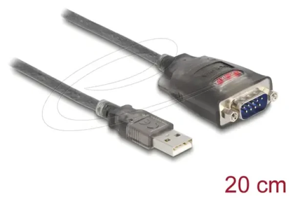 Delock Adaptér USB 2.0 Typ-A 1x Sériový RS-232 DB9 (M) / Adaptér / 3x LED / 0,2 m / Se šrouby (61412)