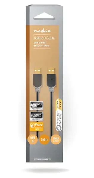 Nedis USB 2.0 kabel antracitová / Kabel USB / USB-A - USB-A / 480 Mbps / pozlacené konektory / 2 m (CCBW60000AT20)