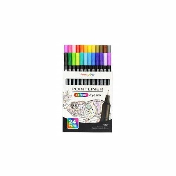 Linery PENTEL akvarelové 0,4 mm, 24ks