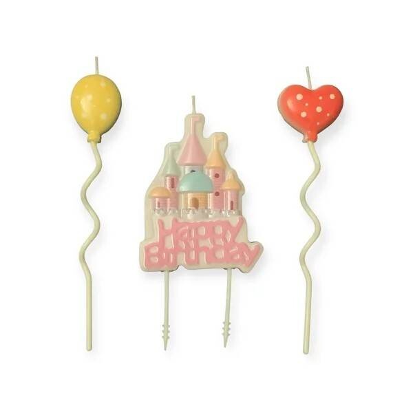 Dortisimo Svíčky Happy Birthday růžové se zámkem a balónky (3 ks)