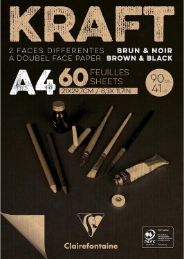 Clairefontaine Clairefontaine, 975818C, Brown & Black Kraft, blok kraftového papíru, A4, 90 g, 60 listů