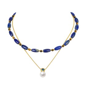 Dvojitý náhrdelník s lapis lazuli a zirkony Aurelia, 45 cm Modrá