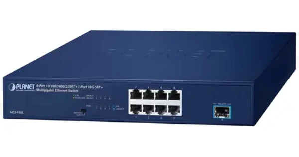 Planet switch 8x 1Gb/2,5Gb + SFP+ 10Gb / Switch / VLAN / bez ventilátoru (MGS-910X)