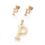 Sada přívěsku a náušnic z nerezové oceli - písmeno - zlatá - 20 ~ 23 mm x 13 ~ 19 mm - 1 ks Písmena: E