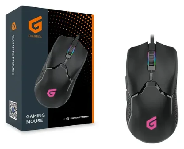 Conceptronic DJEBBEL černá / Herní myš / USB-A / 7200 DPI / 6 tlačítek / RGB LED (DJEBBEL05B)