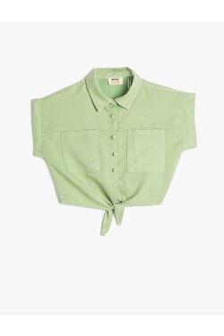 Koton Crop Shirt Front Tie Detail Short Sleeve Modal Fabric With Pockets