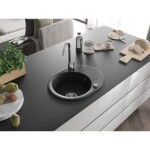 MEXEN - Kevin granitový dřez 1 s odkapávačem 586x458 mm,černá/metalik, sifon chrom 6517581005-73