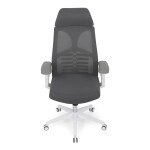 Židle kancelářská, tmavě šedá síťovina MESH, bílý plast, plastový kříž