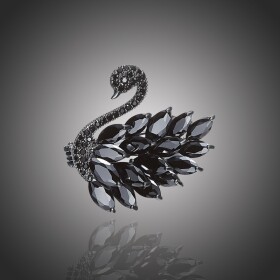 Exkluzivní brož Swarovski Elements Sabrina - černá labuť, Černá