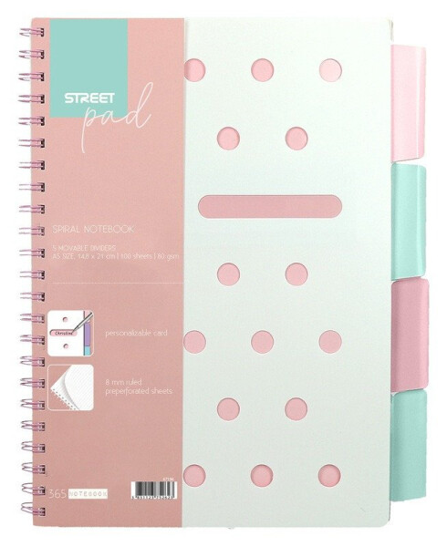 Spirálový blok A5, 100l, linkovaný - StreetPad Pink (mix)