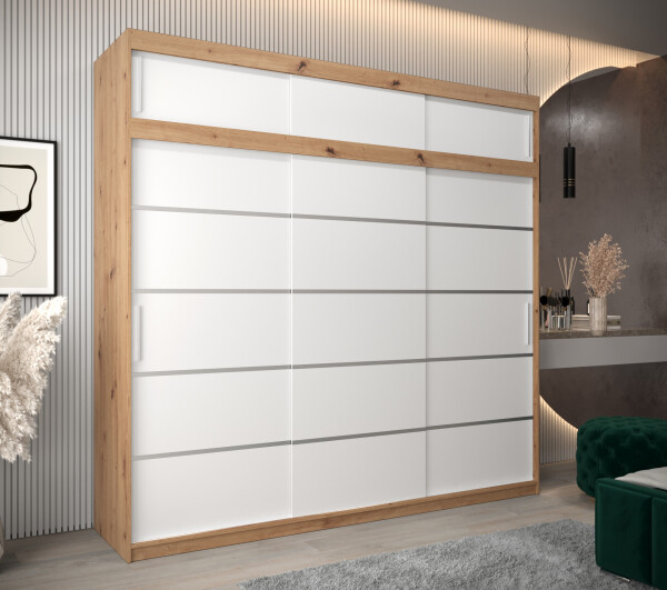 Šatní skříň Abi V1 s nástavcem Barva korpusu: Dub artisan, Rozměry: 250 cm, Dveře: Bílá